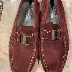 Salvatore Ferragamo  burgundy suede loafers size 9